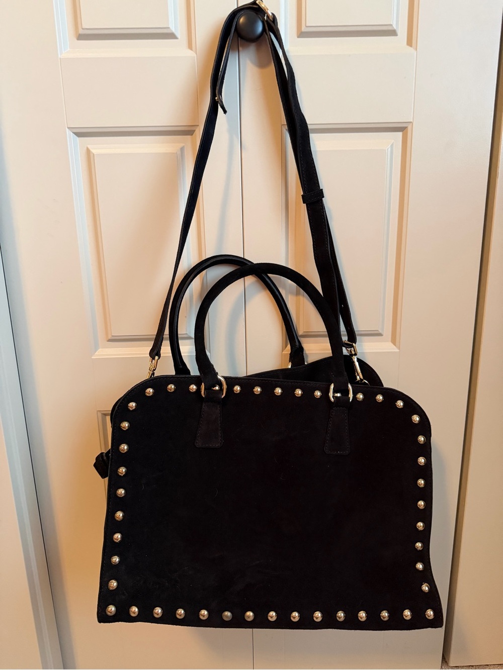 NWOT Claudia Firenze Black Suede Leather Italian Purse Top Handle Shoulder Strap